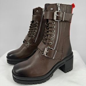 Charles David | Women’s‎ 6 Clout Brown Leather Lace Combat Boots Moto Biker